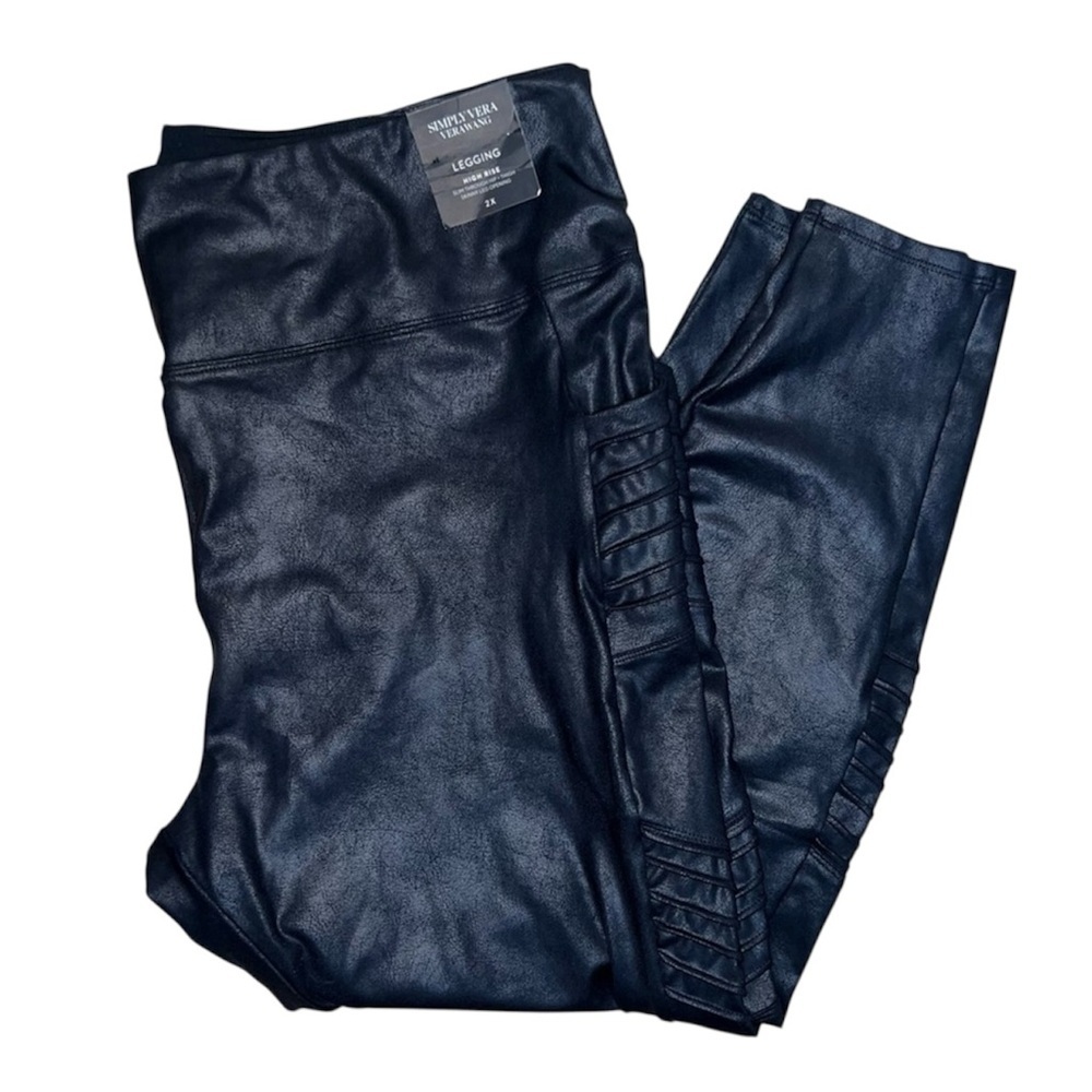 Vera Wang Faux Leather Black High Rise Legging Size 2X NWT